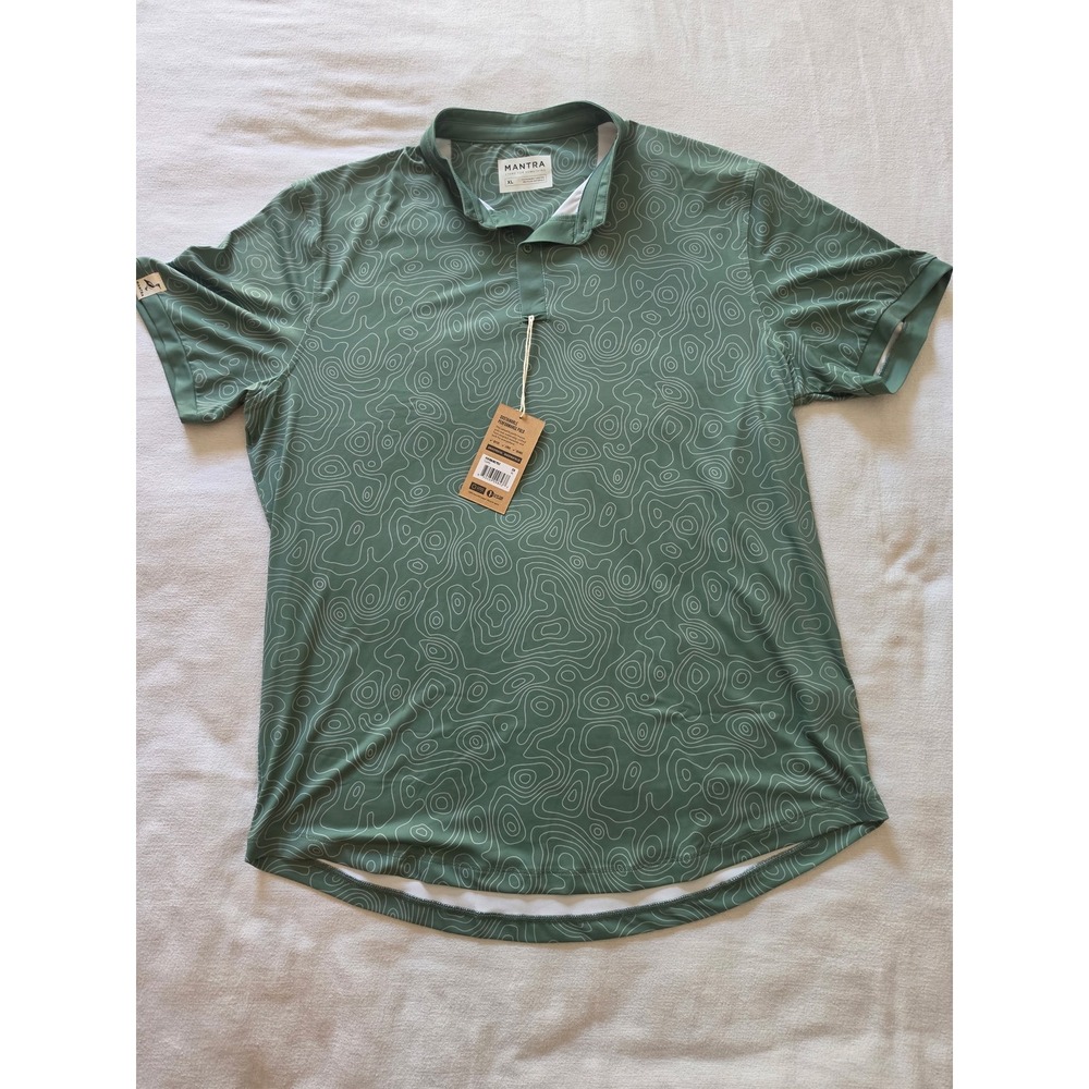 Mantra Sustainable Performance Polo Topo Sage Green Topographic Print XL New